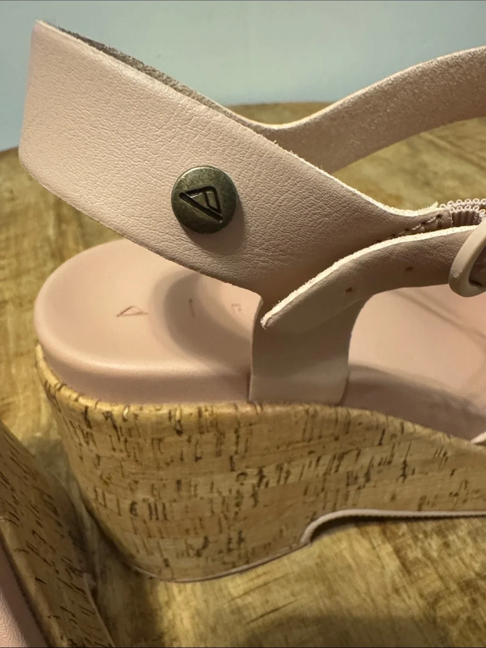 Reef Blush Pink Cork Wedge Sandals with Ankle Strap Size 10